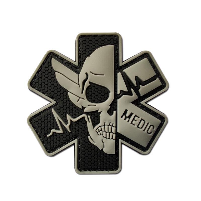 3D PVC Medic Schädel Taktischer Moral-Patch mit Klettverschluss