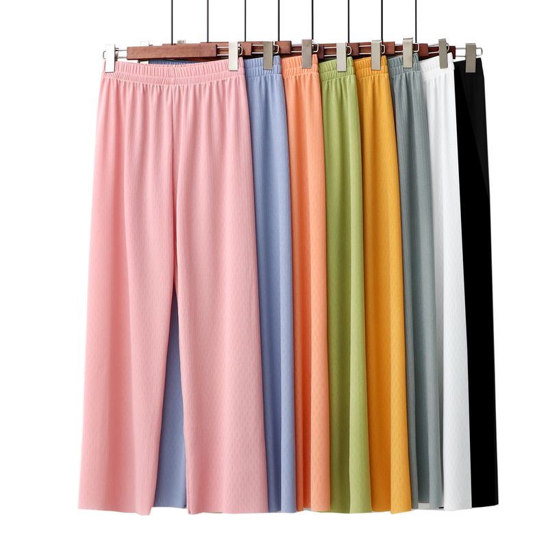 

2025 Casual Pants Women s Summer Outwear High Waist Loose Pants Thin Ice Silk Slim Looking Loose Plus Size Knitted Straight Pants Black XL (60.00 kg-70.00 kg recommended