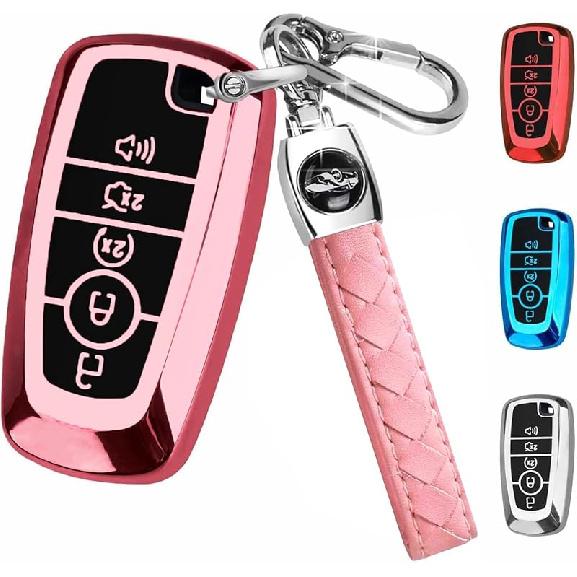 For Ford Key Fob Cover With Keychain,Car Key Case Shell Protector Holder 5 Buttons For Ford Explorer Fusion Escape Edge Expedition Mustang F150 F250