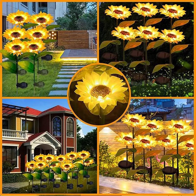 Solar Sunflower Garden Lights 1/3 Heads Waterproof Outdoor Decorative Lawn Lamp for Yard Pathway Wedding Christmas
