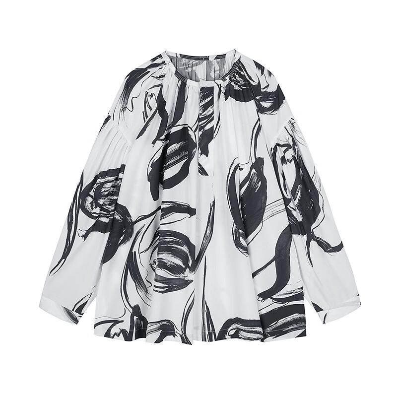 JNBY Women's Loose Fit Round Neck Tulip Print Long Sleeve Shirt