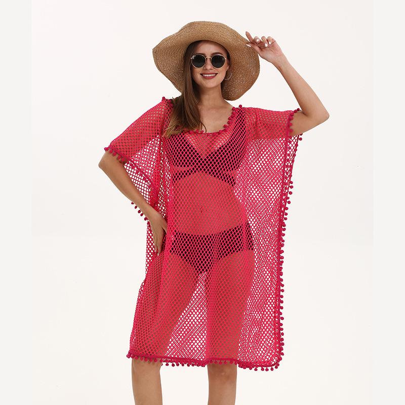 Women's Tassel Cardigan Beach Cover-Up Shawl: Sun Protection Bikini Cover, European & American Style, Hollow Out Design