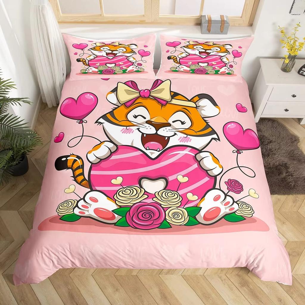 Cartoon Tiger Duvet Cover Set Wild Animal Theme Comforter Cover Kids Teens Adults Soft Microfiber Polyester Bedding Set 2/3 Pcs