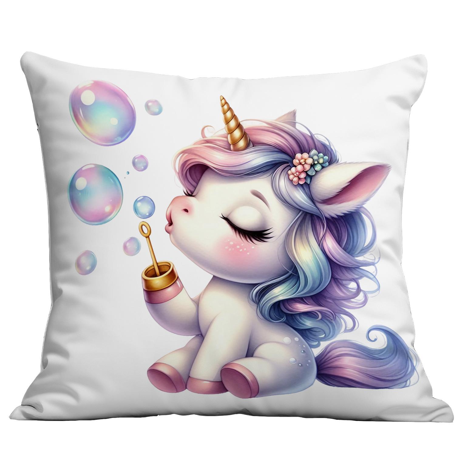 Новая коротковорсовая наволочка Милый мультяшный единорог Наволочка для подушки Диванная подушка Наволочка Премиум Прочная 45 * 45Cm