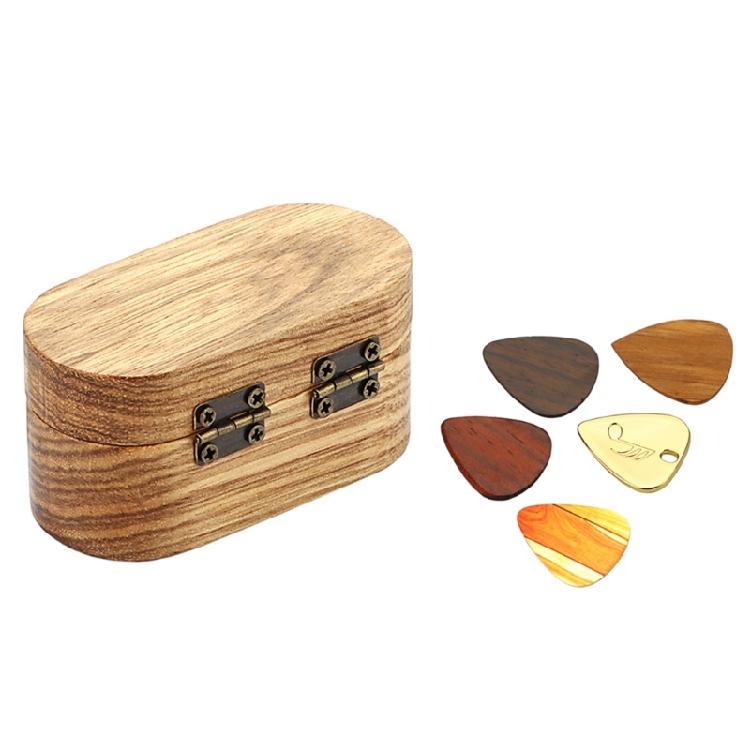 Tragbarer Gitarrenplektrum-Box-Halter mit 5 Gitarrenplektren Holz Gitarrenplektrum-Aufbewahrungsbox Leichtgewichtige Gitarrenplektren-Koffer