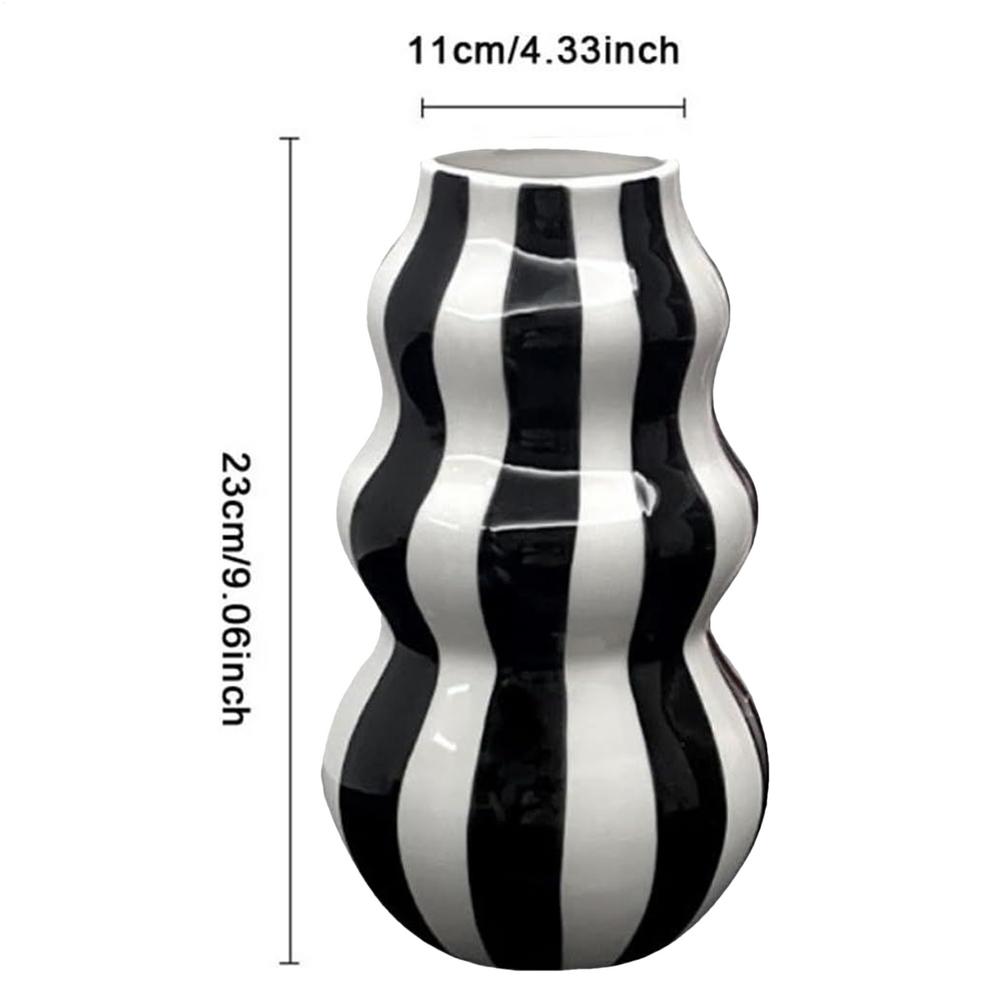 Ceramic Gourd Shaped Vase Aesthetic Vase Striped Flower Container Craft Bathroom Kitchen Indoor Room Table Centerpieces Decor