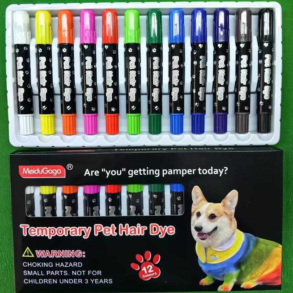 12 Farben Hundehaarfarbe Ungiftiger Tier-Marker Haustiersicher Haarfärbestift für Haustiere Haustier-Styling