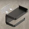 Toilet Paper Holder Black ABS No Drill Kitchen Storage Bathroom Accessories Self-Adhesive Wall Mounted Tissue Rack Mobile Shelf