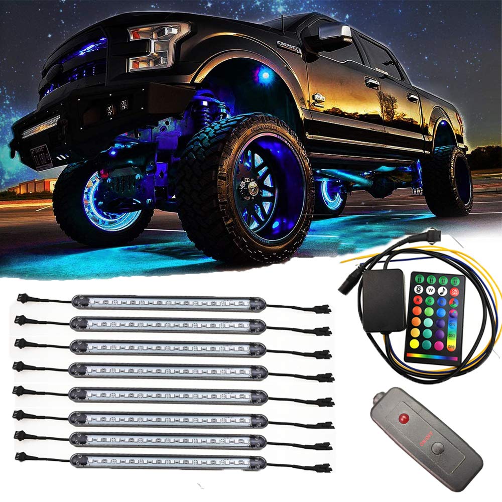 GREENBEAN Jimny LED Chassis Strip Car Underlight Kit with Multiple Music Brake and Steering Multiple Lighting Flowing RF Remote Set for Car Chassis