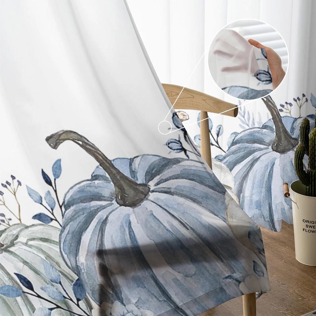 Thanksgiving Eucalyptus Blue Pumpkin Tulle Curtains For Living Room Sheer Curtain For Bedroom Window Blinds Voile Curtains