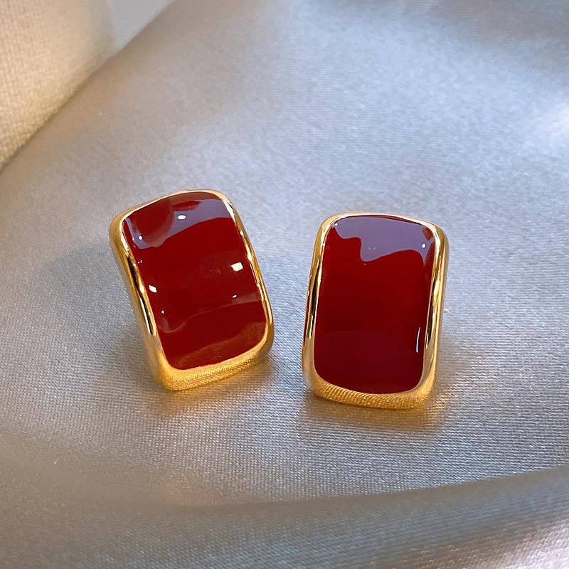 

Silver needle dripping oil square geometric earrings Hong Kong style retro temperament stud earrings niche simple design earrings women