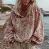 Hanorac patchwork cu imprimeu floral pentru femei, supradimensionat, vintage, pulover, toamnă, casual, mânecă lungă, ținută cu glugă