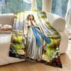 1PC Virgin Mary praying painting Faith-printed Flannel Blanket Soft and Warm Suitable for Home Travel Picnics Camping and RV