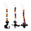 Halloween Wooden Beads Garland Hanging Pumpkin Ghost Bead with Cat Spider Witch Ornaments for Halloween Indoor Outdoor Tree Decor