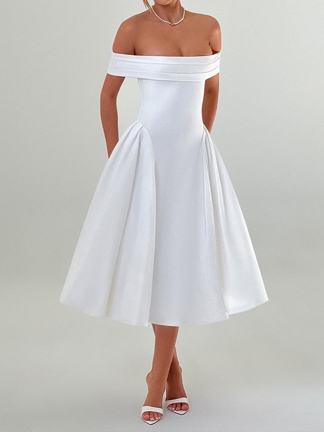 Women's European & American Off-the-Shoulder Backless Dress - Solid Color, Long and Sexy Fashion Style (2026 In Stock)