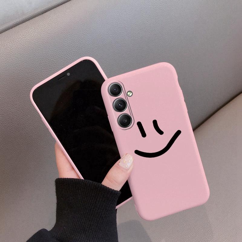 

М який силіконовий чохол з малюнком посмішки для Samsung M35 A55 A35 Xiaomi Redmi Note Poco C65 iPhone 15 Huawei Honor Realme Camera Protective Shockproof Cover Realme 12x рожевий