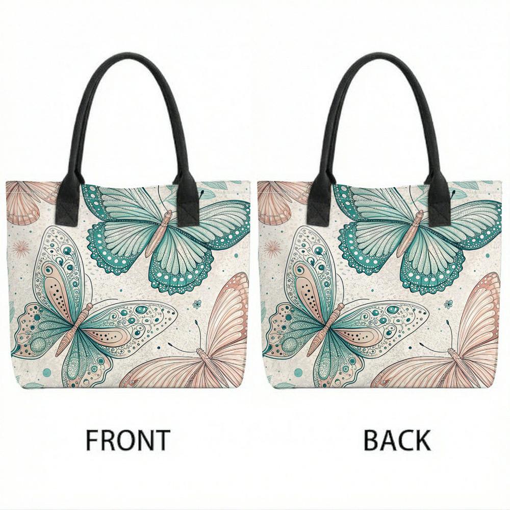 Boho Butterfly Print Tote Bag Large Capacity Casual Handbag for Daily Shopping Travel