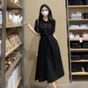 French Black Summer 2026 Hepburn-Inspired Slim Fit Chiffon Long Dress Skirt