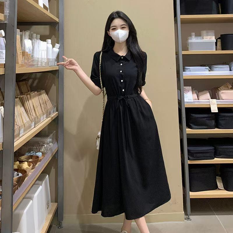 French Black Summer 2026 Hepburn-Inspired Slim Fit Chiffon Long Dress Skirt