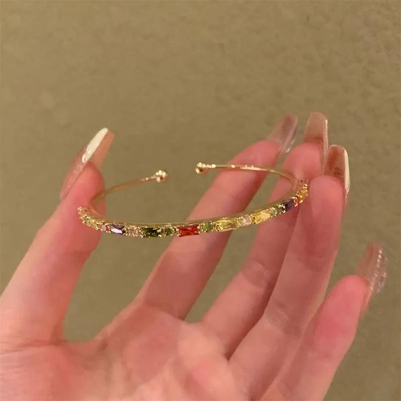 Fashion Colorful Crystal Zircon Bracelet for Women Girls Luxury Adjustable Opening Bracelet Bangle Wedding Charm Jewelry Gifts