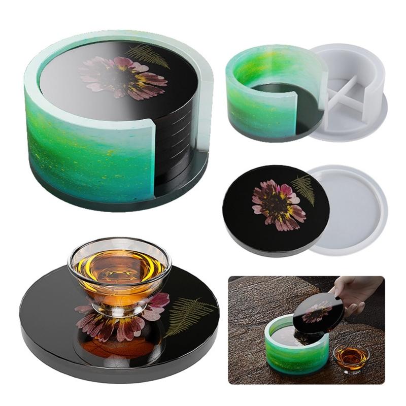Coaster Resin Molds,Coaster Silicone Mold with Storage Box Mold,Epoxy Resin Molds for DIY Resin,Cups Mats,Home Decoratin