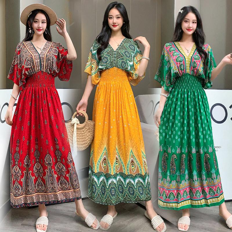 Dame Casual Blomstret V-halskjole Irregulær Tone Casual Rund hals Lang