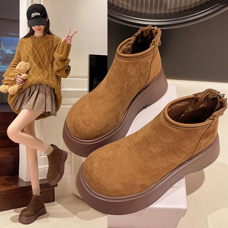 British style retro frosted leather short boots women's 2025 autumn and winter new versatile rear zipper Chelsea snow boots