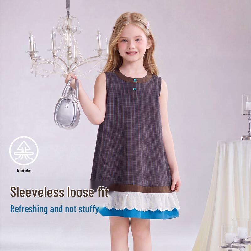 ASK JUNIOR Girls' Summer Plaid Sleeveless A-line Dress