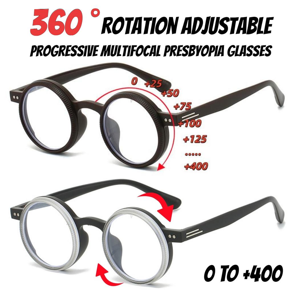 360°rotating Adjustable Anti-blue Light Glasses New Progressive Multifocal Presbyopia Glasses Neutral Farsightedness Glasses+4.0