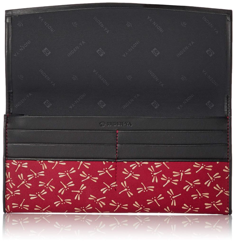 Indenya Women's Long Wallet, Red Deer Leather with White Lacquer, Dragonfly Pattern, 2311-13-008