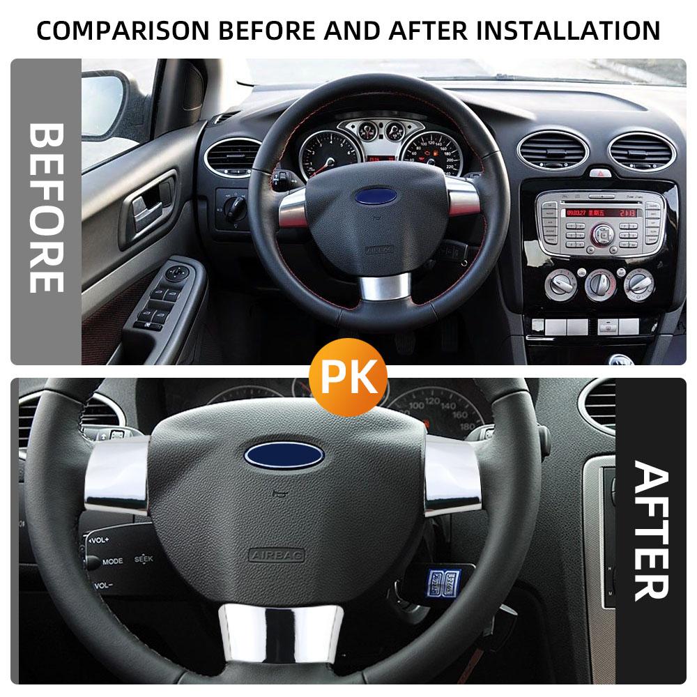 For Ford Focus 2 MK2 2005 - 2011 Steering Wheel Trim 3Pcs Steering Wheel Buttons Panel Cover Decoration Sticker Accessories