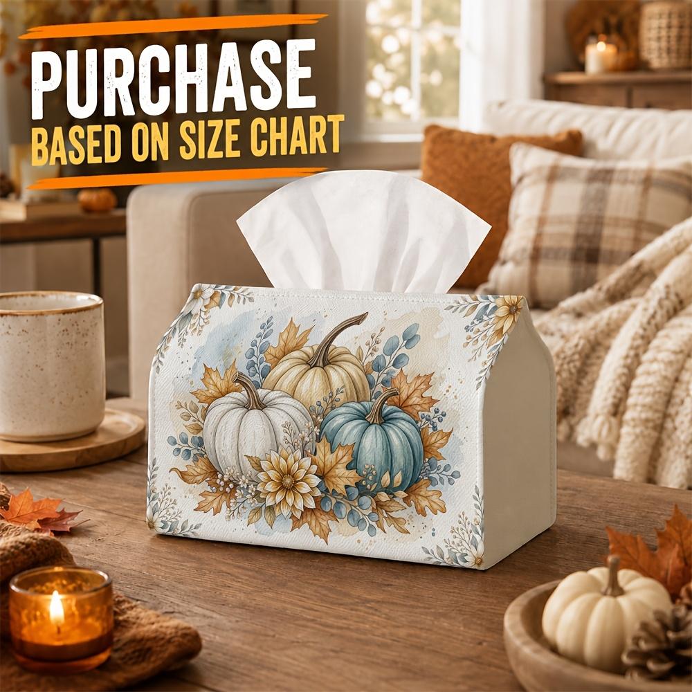 1pc Nordic Botanical Tissue Box with Gourd & Maple Leaf - Suitable for Rolls/Facial Tissues/Singlesheets, Napkin Holder for Fall, Harvest Party, Car S
