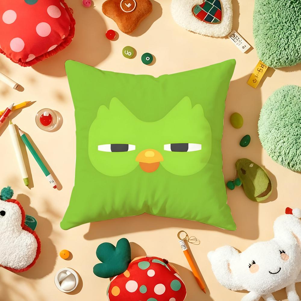 D-Duolingo Owl D-Duo Cushion Cover Plush Fabric Soft Double-Sided Printed Sofa Warm Winter Home Gift Pillow Cover