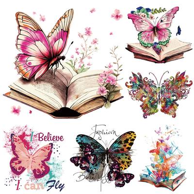 Retro Butterfly Patches On Clothes Flower Book Washable Diy Accessory Clothes Decoration Print On T-Shirt Jeans Thermal Transfer