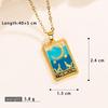 Retro Boyfriend Style Square Tarot Card Pendant Necklace with Zircon Clavicle Chain 