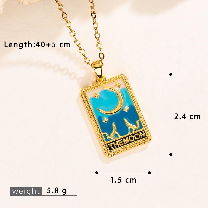 Retro Boyfriend Style Square Tarot Card Pendant Necklace with Zircon Clavicle Chain 