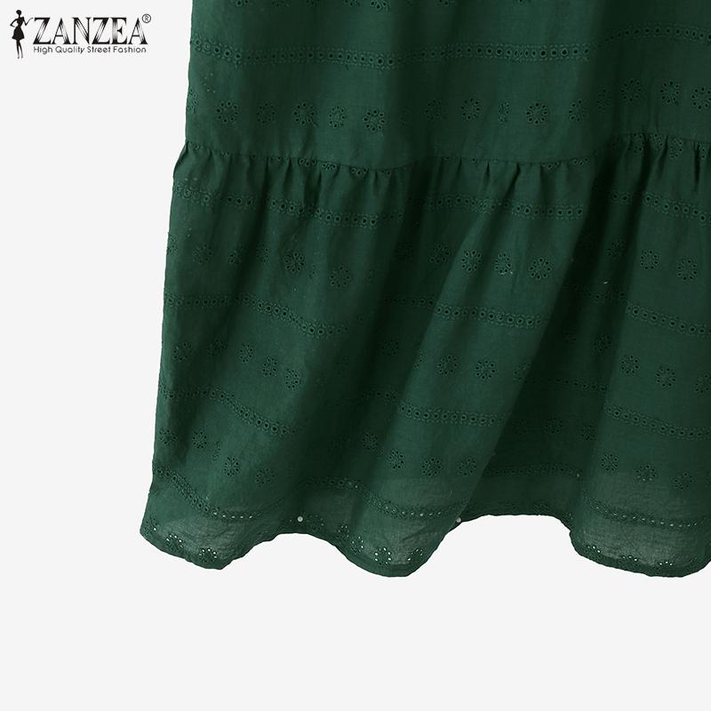 ZANZEA Women Elegant Embroidery Crochet Patchwork Short Sleeve Long Dress