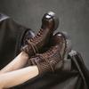 Johnature Hollow-out Boots Genuine Leather Patchwork Mesh Retro Thick Heel Women's Platform Shoes