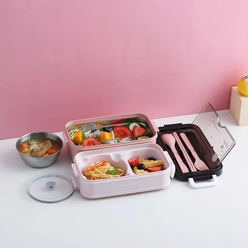 Double-layer Food Storage Container, Lunch Container for Student Office Worker, Microwave Heating Lunch Box Bento Box