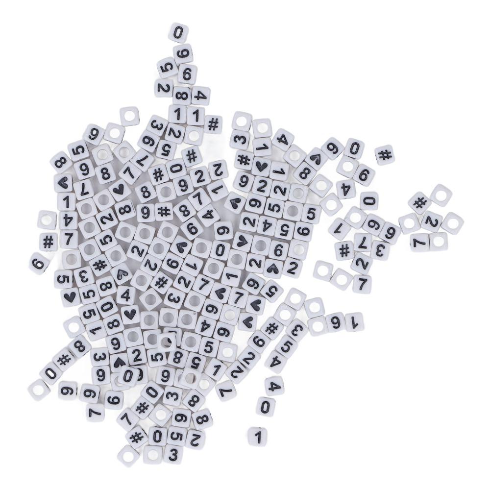 300pcs White Acrylic Number Beads Mixed Numbers 0-9 Loose Beads bulk DIY Beads  Key Chains