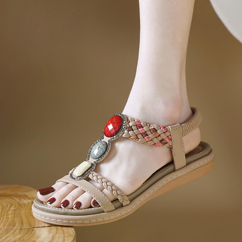 Fashion Summer 2025 New Soft Bottom Flat Sandals For Women Versatile And Fashionable Elastic Straps, Lightweight Sandals Casual