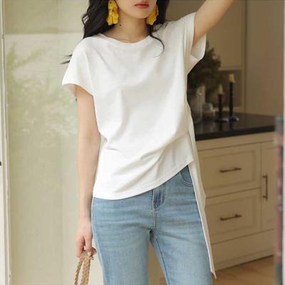 White Strap T-shirt Women's Summer Sweet Temperament Irregular Design Feeling Waist Thin Short-sleeved Top