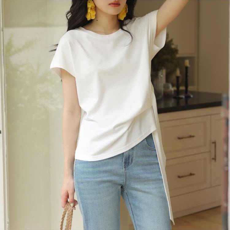 White strap T-shirt women s summer sweet temperament irregular design feeling waist thin short-sleeved top S белый