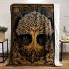 Golden Ornamental Tree Design Flannel blanket for bedroom living room sofa and nap