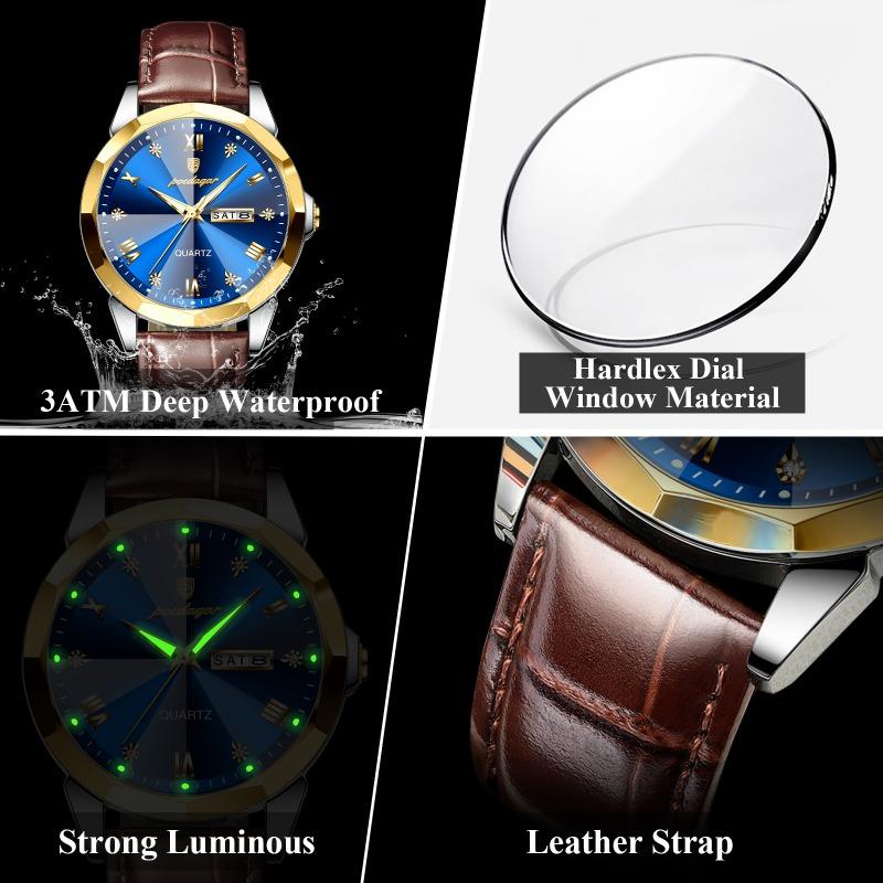 POEDAGAR Luxury Man Wristwatch High Quality Quartz Sports Business Men Watch Waterproof Luminous Date Week Leather Watches
