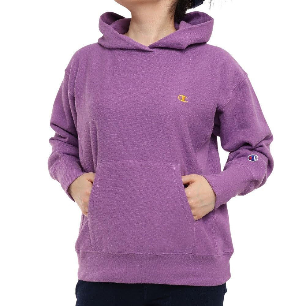 Champion Long Sleeve Cotton 10oz Ribbed Knit Reverse Weave Hooded Sweatshirt Size M Women's 100% (CW-W102), Purple,
