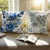 Ethnic Style Blue Floral Pattern Printing Cushion Cover Pillowcase Antidustmite Invisible Zipper Short Plush Sofa Cushion