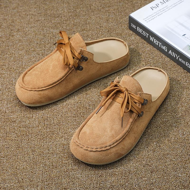 Fabric Men Mules Open Back Loafers Slippers, Wide Toe Casual Half Shoes Summer Backless Slide Sandals Flat Sneakers For Men