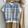 New Arrivals Open Run Zip Vest Round Neck Stripe Knit Crop Sora Color