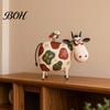 Pastoral Aesthetic Decor Cute Milk Cow Statue, Handcrafted Resin Ornament, Farmhouse Animal Figurine for Unique Artistic Craft Home Decor, Rustic